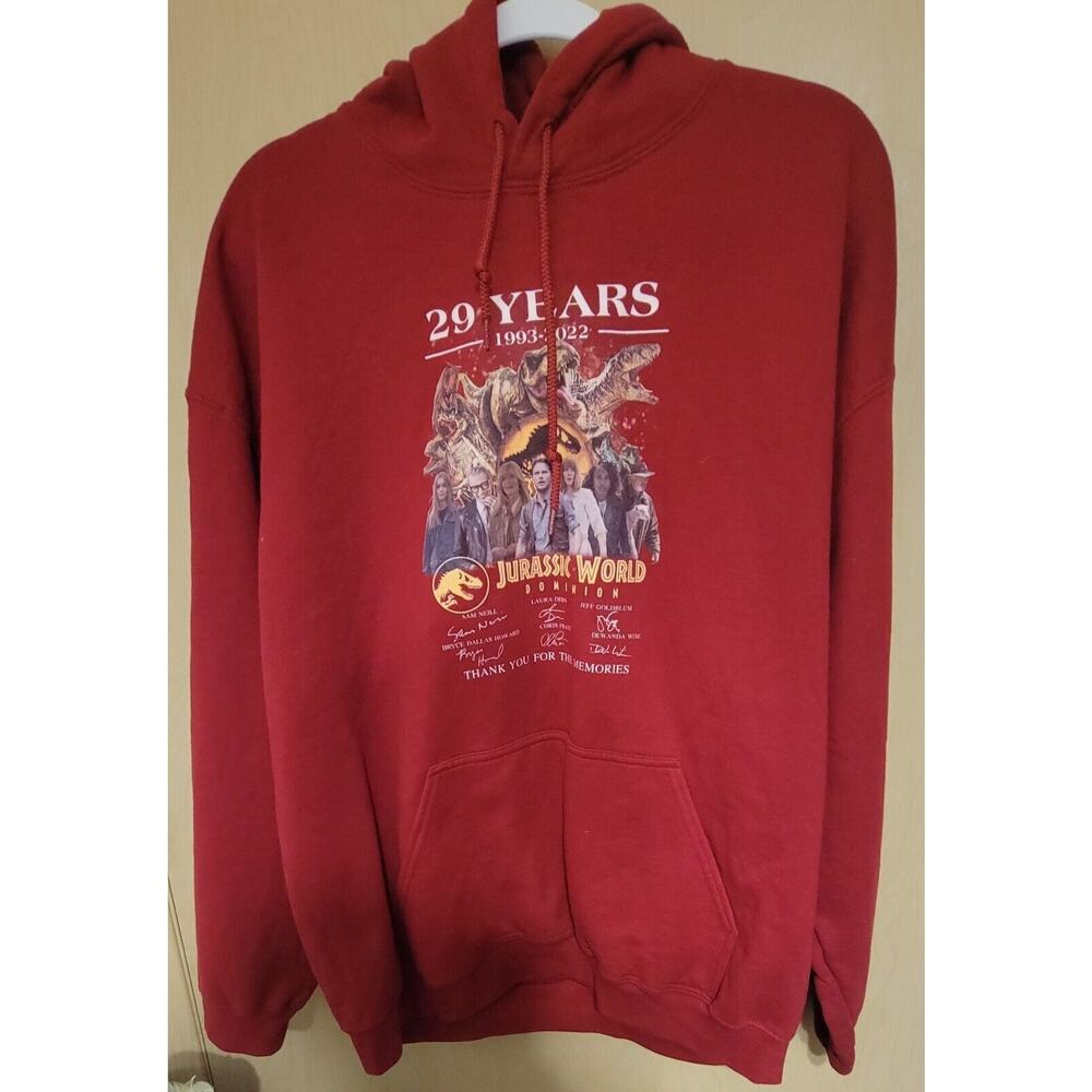 Jurassic Park 29th Anniversary Hoodie Red Thanks for the Memories Rare Actors